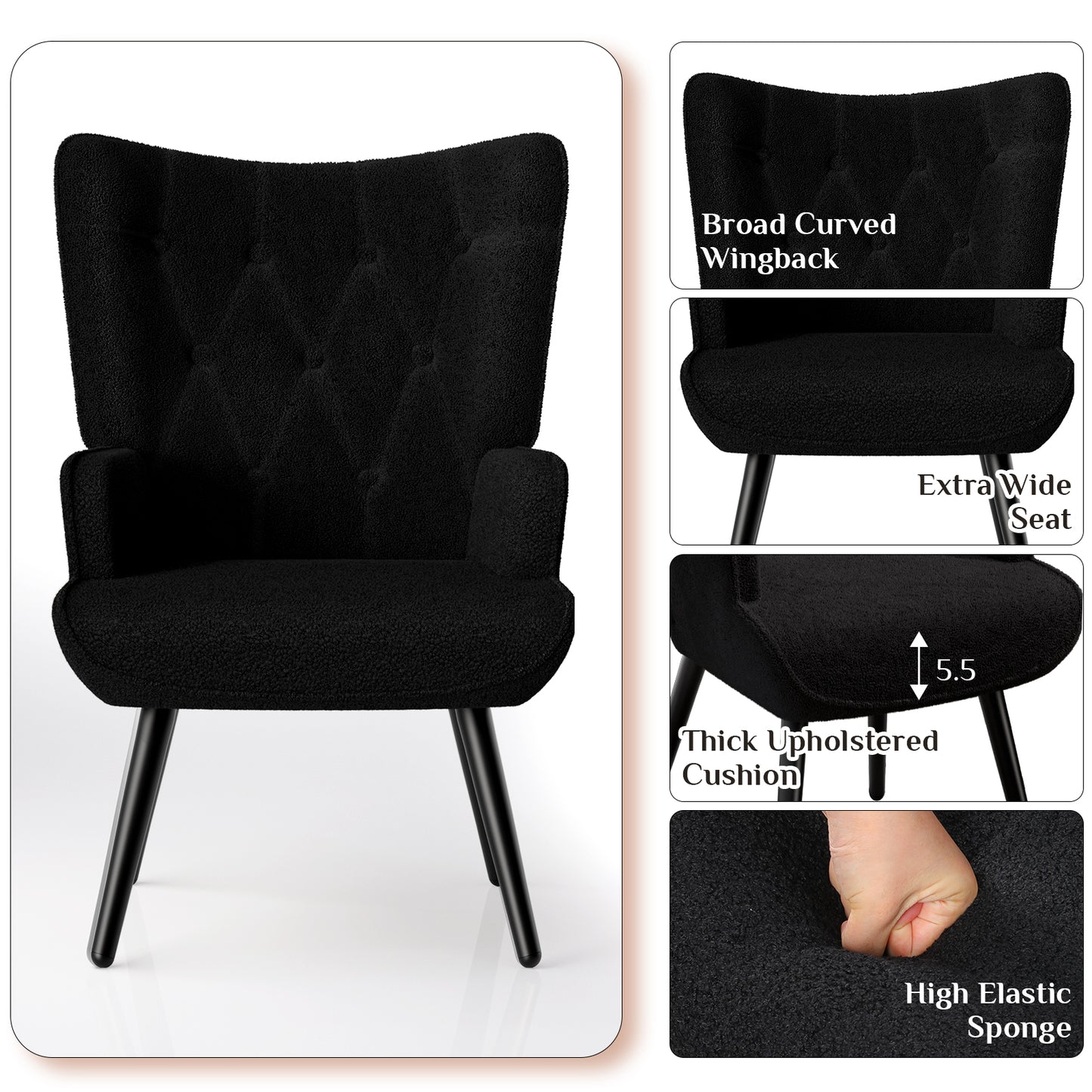 Arlopu 2pcs Accent Chairs, PU Leather Comfy Upholstered Armchair, High Backrest Living Room Chair, Wingback Chair Mid Century Modern for Living Room/Vanity/Bedroom, Brown