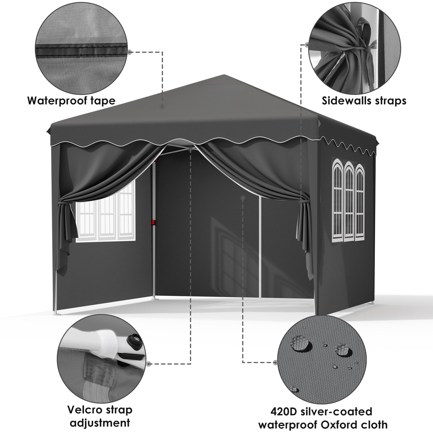 Arlopu 10'x10' Pop Up Canopy Tent with Sidewalls, Outdoor Instant Canopy Shelter Tent Gazebo with Carry Bag, Stakes, Ropes & Sandbags