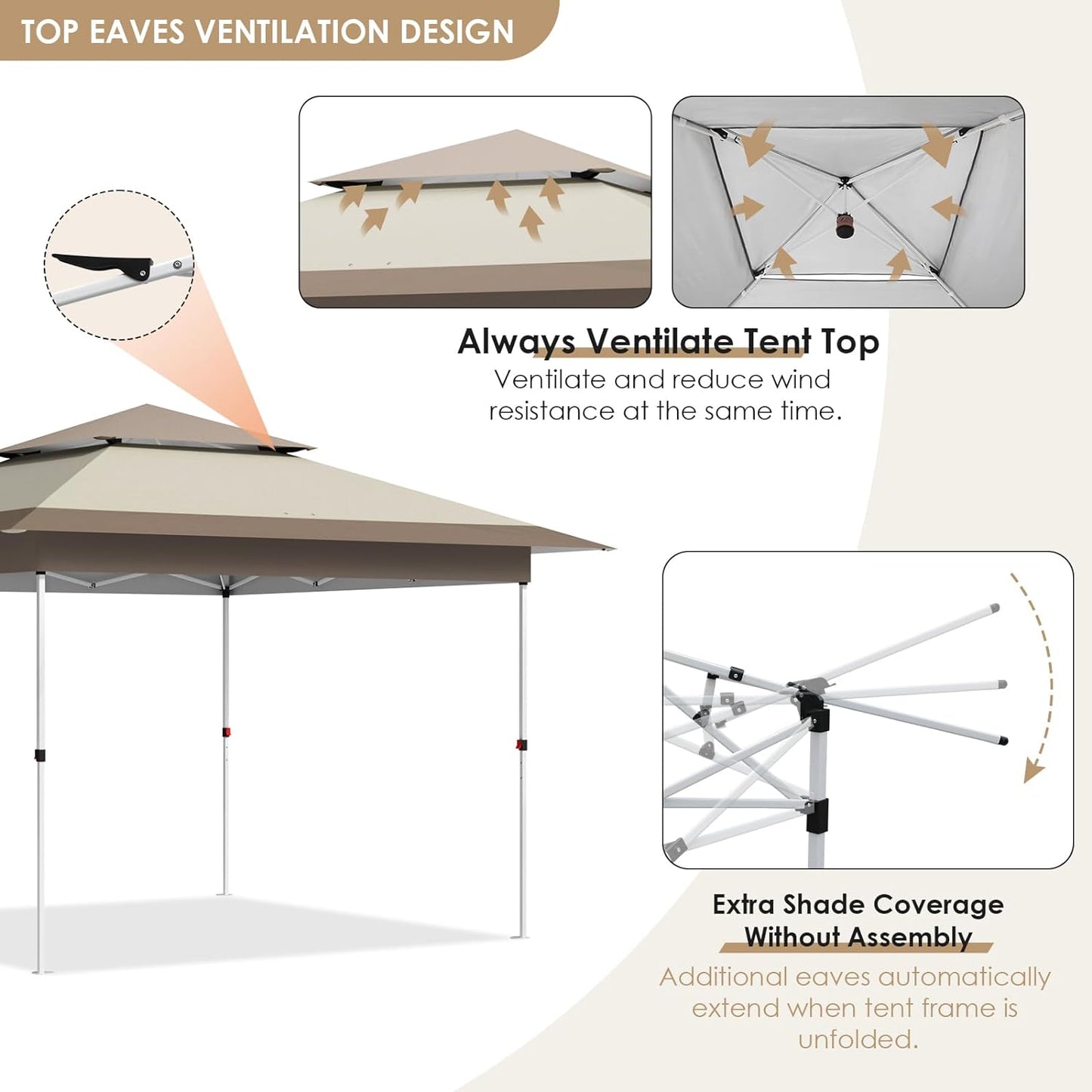 Arlopu 12x12 Easy Set-up Canopy Tent, Instant Outdoor Straight Leg Canopy with Auto Extending Eaves, One Person Folding Commercial Shelter with Upgraded Wheeled Bag, 144 sq.ft Sun Shade