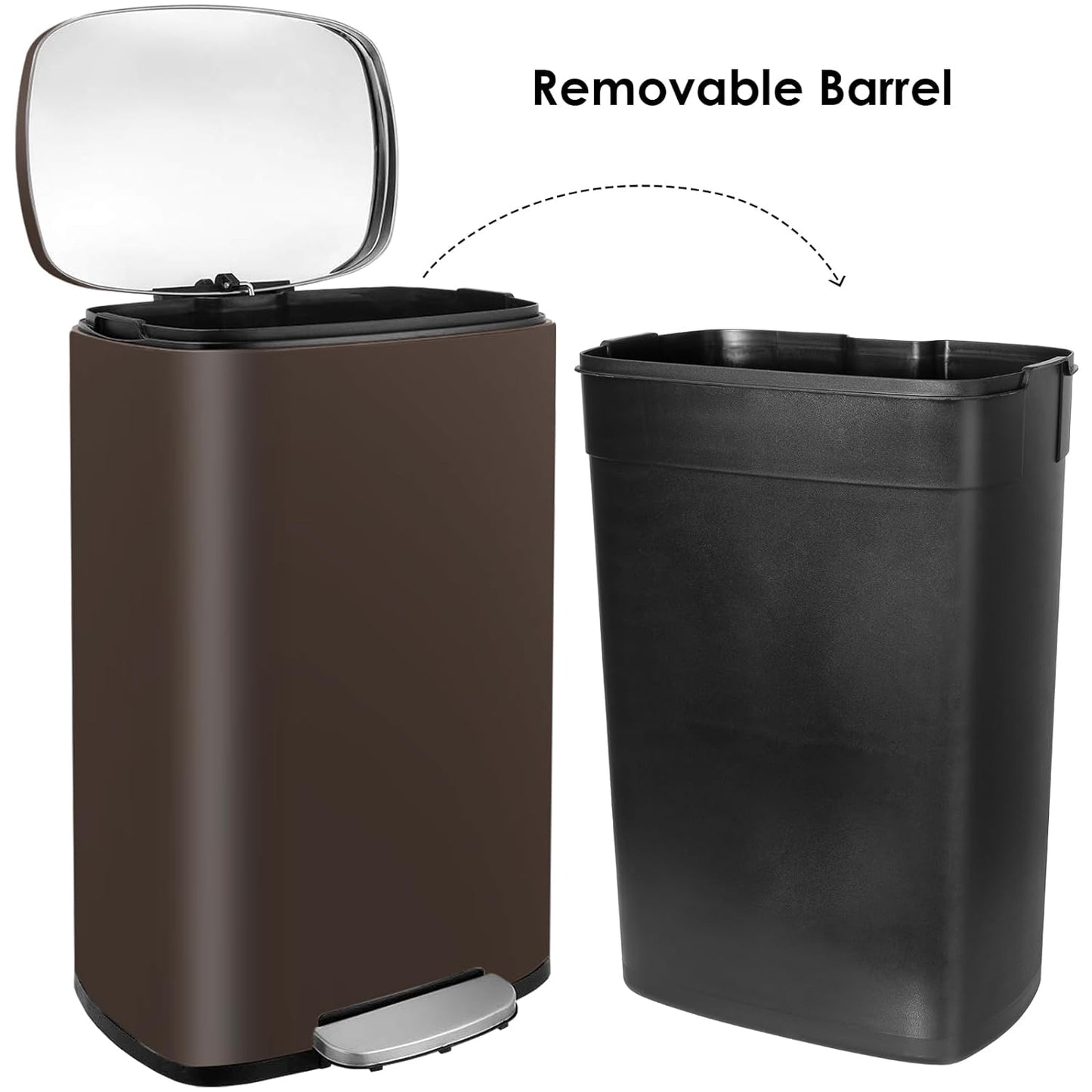 Arlopu 13.2 Gallon Step Trash Can, Stainless Steel Garbage Can with Lid, Rubbish Bin with Removable Plastic Inner Bucket, Fingerprint-Proof