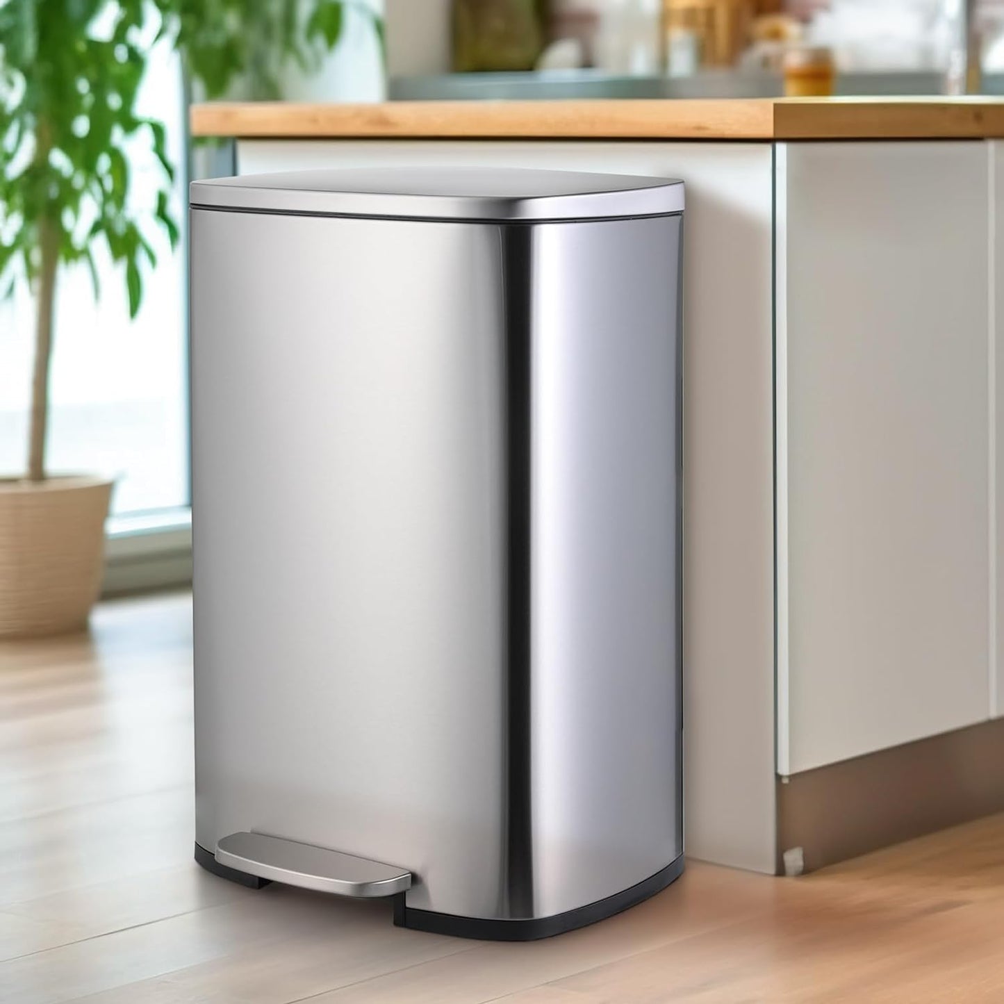 Arlopu 13.2+1.3 Gallon Step Trash Can, Stainless Steel Garbage Bin, Soft-Close Rubbish Bin with Removable Plastic Inner Bucket, Fingerprint-Proof Dustbin with Lid, for Kitchen