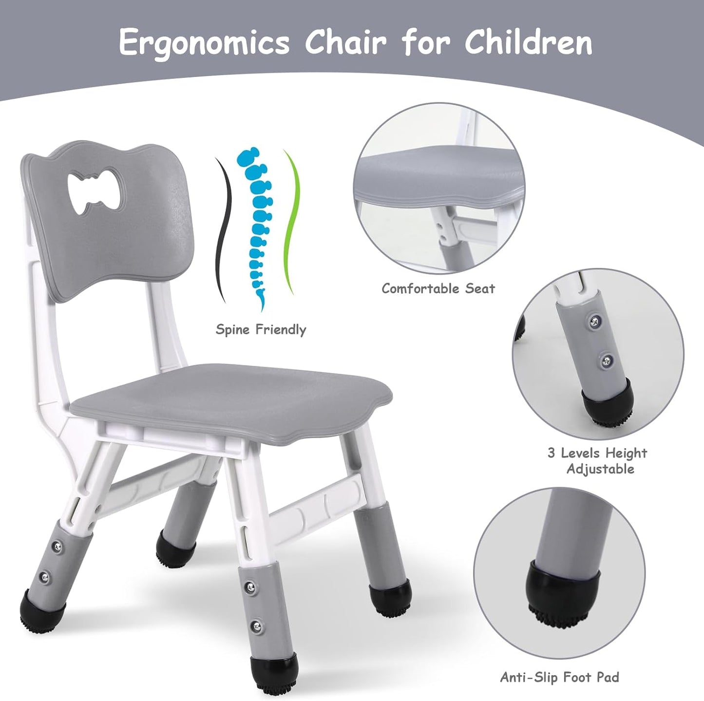 Arlopu Kids Study Table and Chair Set, Height Adjustable Children Desk and 4 Chairs Set, Toddler Multi-Activity Table Set for Reading, Drawing, Eating, Max 220lbs