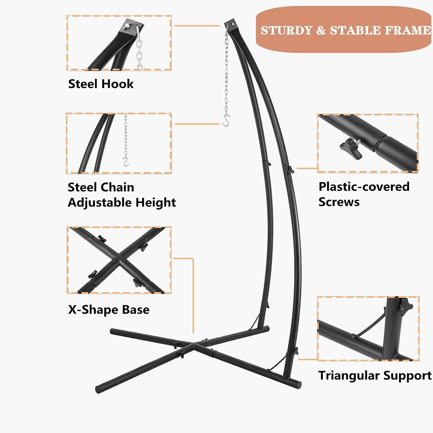 Arlopu X-Shaped Hammock Chair Stand with Hanging Tree Tent for Kids, Swing Tree Tent with Steel Stand for Indoor Outdoor Use