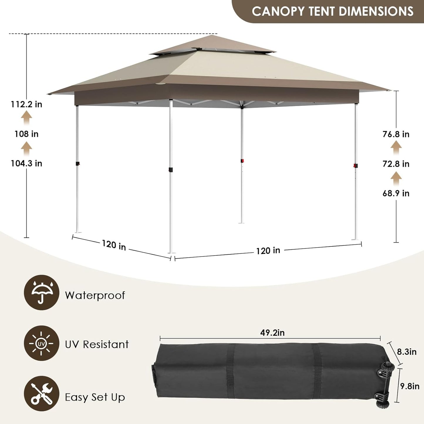 Arlopu 12x12 Easy Set-up Canopy Tent, Instant Outdoor Straight Leg Canopy with Auto Extending Eaves, One Person Folding Commercial Shelter with Upgraded Wheeled Bag, 144 sq.ft Sun Shade