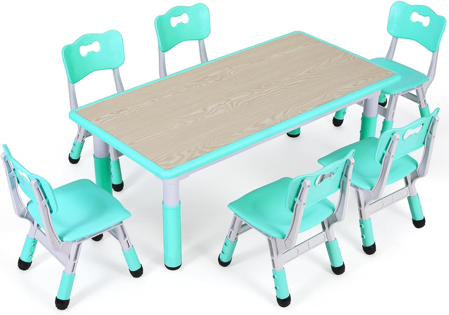 Arlopu Kids Table and Chairs Set, Plastic Toddler Play Table with 6 Chairs Set Graffiti Table for Daycare Classroom Playroom