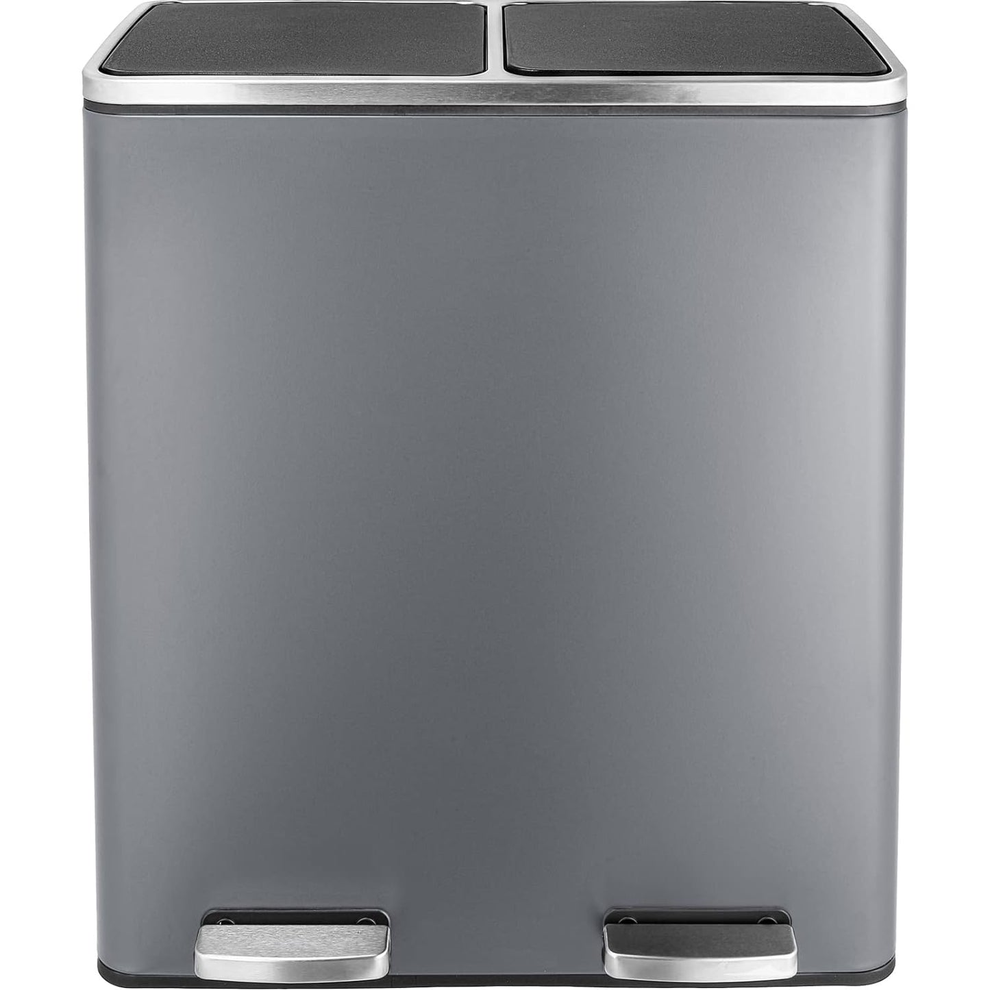 Arlopu 60 Liter / 16 Gal Dual Trash Can, Stainless Steel Kitchen Garbage Can, Double Compartment Classified Rubbish Bin, Recycle Dustbin with Plastic Inner Buckets, Soft-Close Lid
