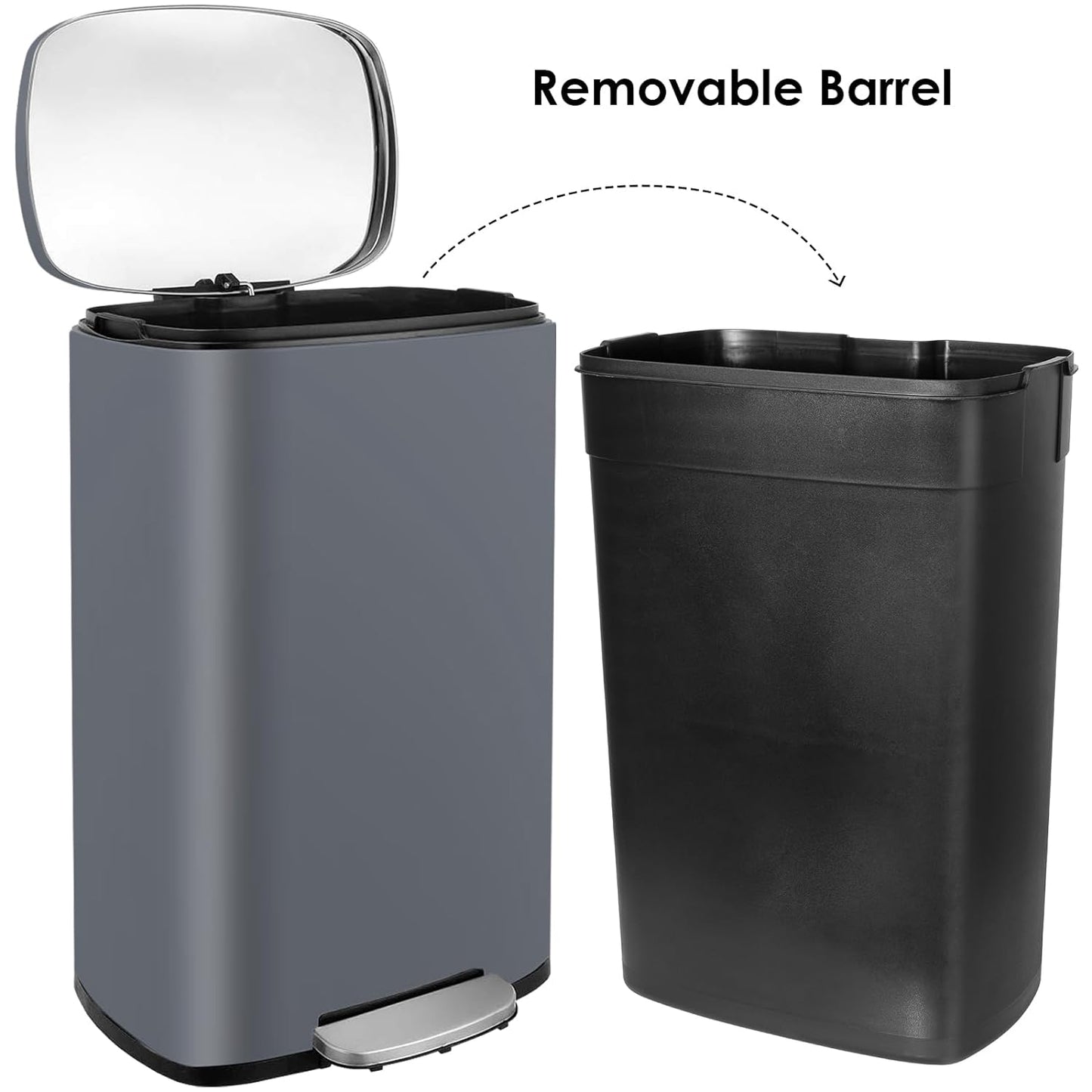 Arlopu 13.2 Gallon Step Trash Can, Stainless Steel Garbage Can with Lid, Rectangular Rubbish Bin with Inner Bucket for Home Kitchen