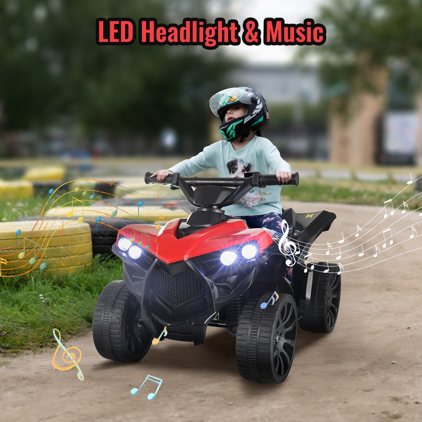 Arlopu 6V Kids Ride On ATV Electric 4-Wheeler Ride on Car with Music, Headlights, Pedal Accelerator