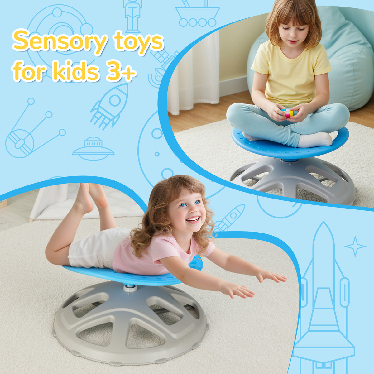 Arlopu Kids Sensory Spinning Chair, Sensory Swivel Chair for Autistic & ADHD Children for Body Coordination