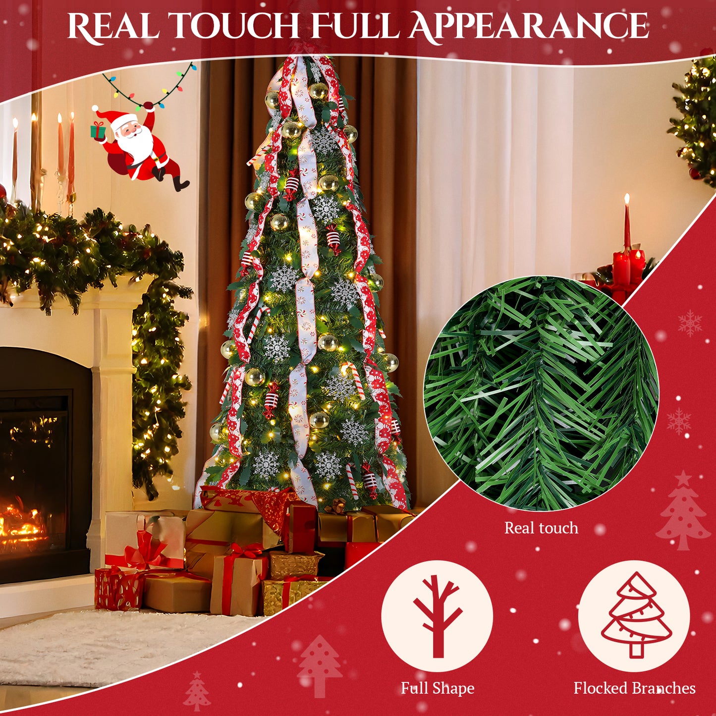 Arlopu 4FT Artificial Christmas Tree, Pre Lit Decorated w/ 100 Warm White & Colored Lights, Glitter Balls, Candy Balls, Snowflakes, Ribbon, Candy Canes