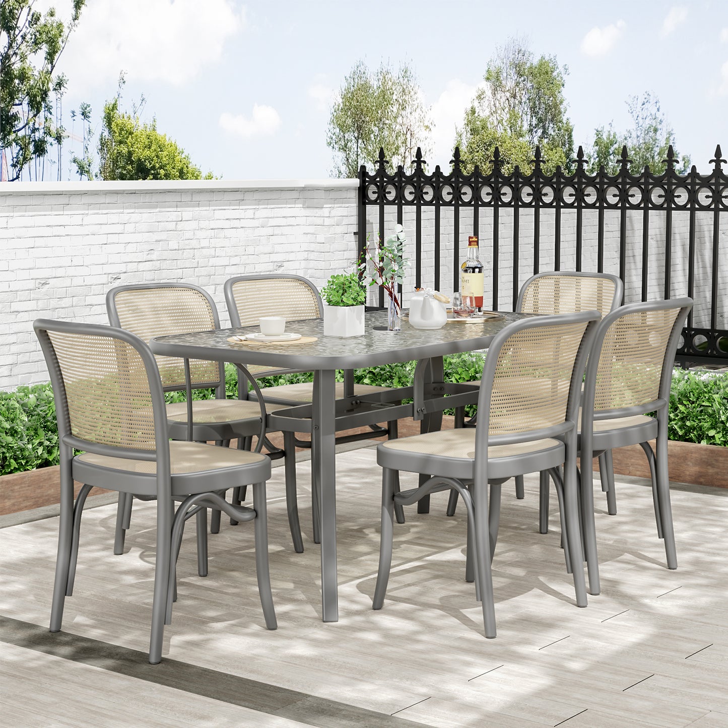 Arlopu Patio Rectangular Tempered Glass Dining Table, All-Weather Use, Outdoor Table for Garden & Backyard