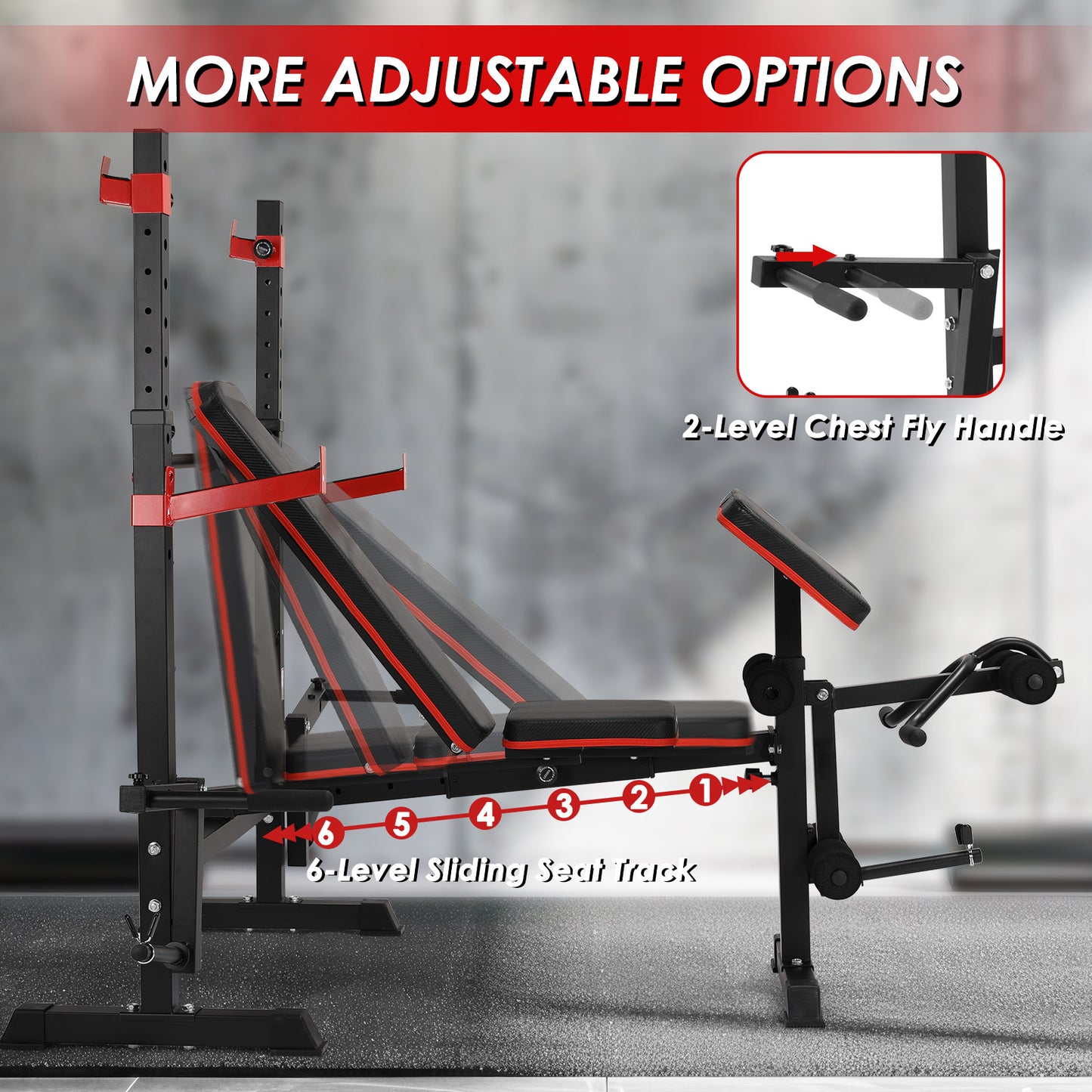 Arlopu Adjustable Weight Bench 900lbs 6-in-1 Olympic Foldable Bench Press Set with Squat Rack, Leg Extension, Preacher Curl