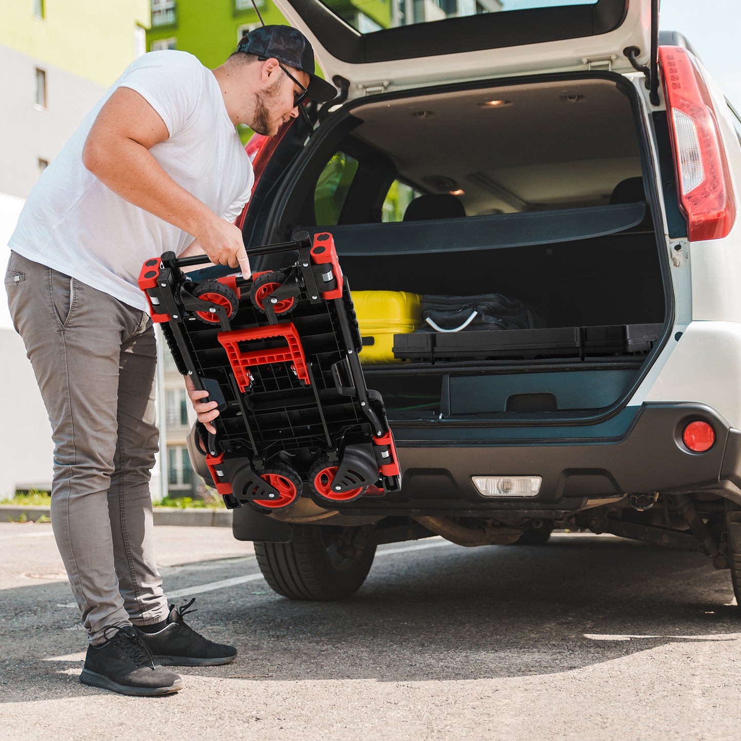 Arlopu Foldable Hand Truck Dolly with Folding Basket and 2 Elastic Ropes Portable Folding Hand Truck