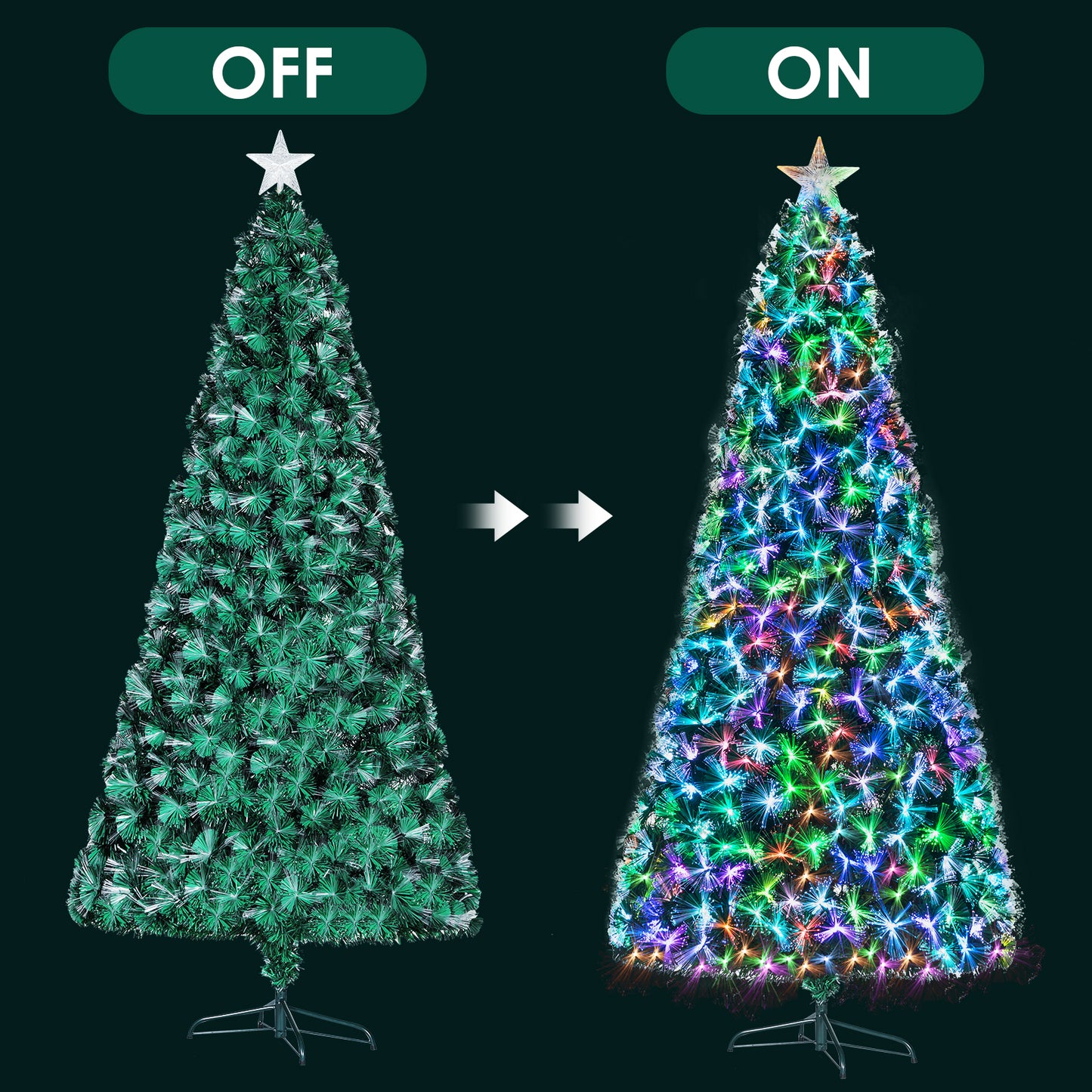 Arlopu 6/8/9/10FT Pre-lit Optical Fiber Christmas Tree, PVC Artificial Xmas Tree for Home Holiday Decor