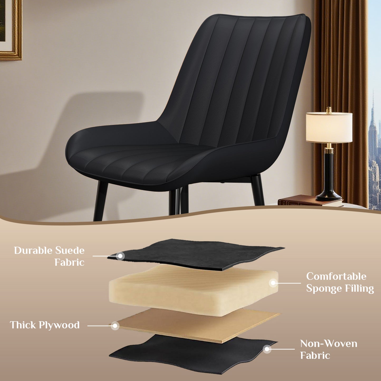 Arlopu Upholstered Dining Chairs Set of 2, PU Leather, Modern Dining Chairs with Thick Cushions & Metal Legs for Kitchen/Living Room