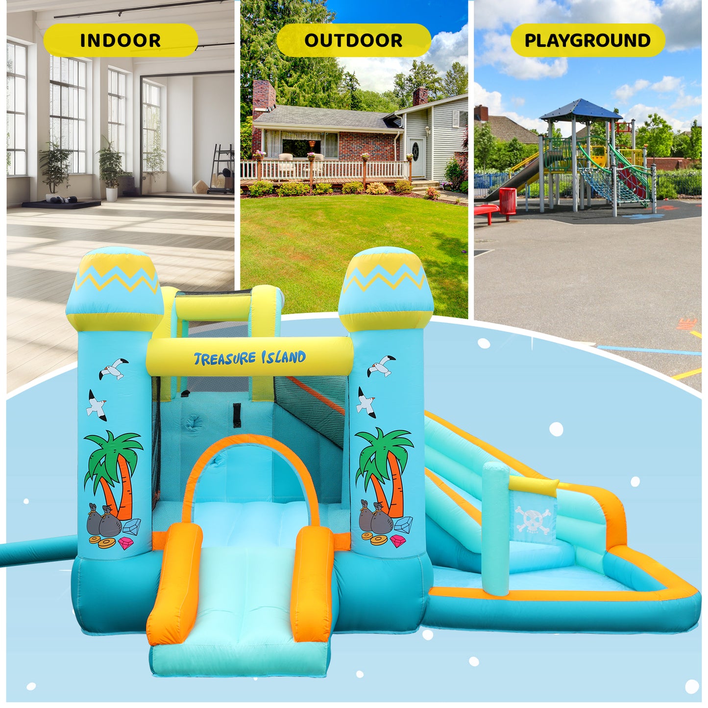 Arlopu Inflatable Bounce House for Kids with Blower, Children's Castle Bounce House with Water Slide, Bouncing Area & Splash Pool for Indoor Outdoor Use