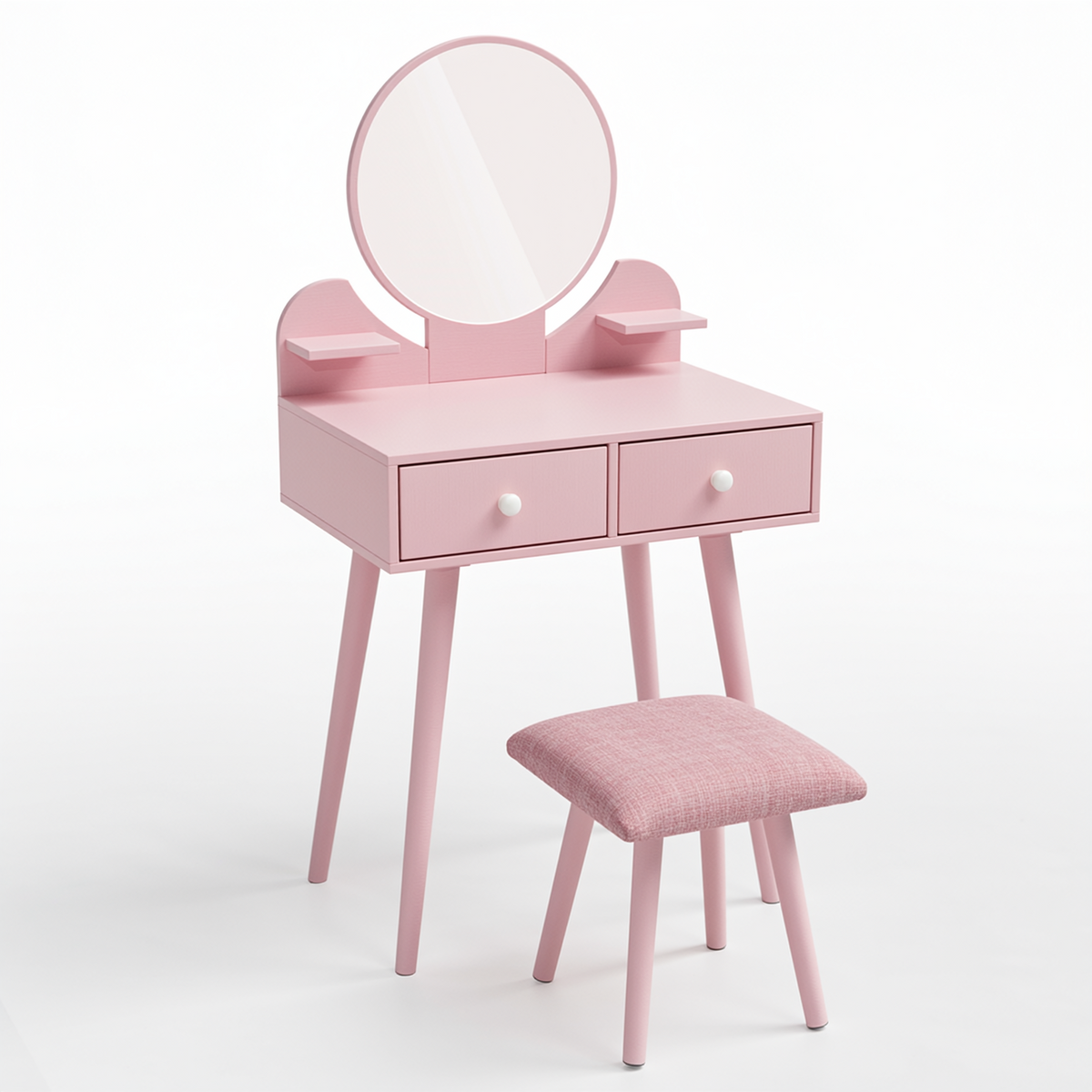 Arlopu Kids Vanity Table & Stool Set, 2-in-1 Princess Vanity Set with Mirror, Wooden Toddler Pretend Play Dressing Table with Detachable Top, Ideal Gift for Girls