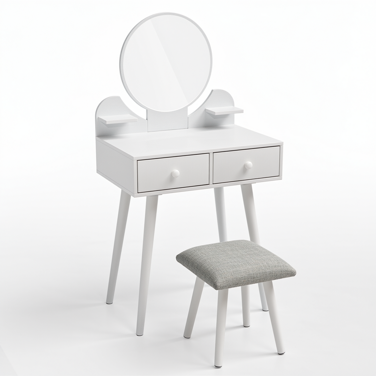 Arlopu Kids Vanity Table & Stool Set, 2-in-1 Princess Vanity Set with Mirror, Wooden Toddler Pretend Play Dressing Table with Detachable Top, Ideal Gift for Girls