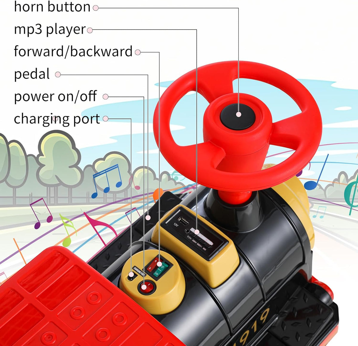 Less Train Tracks Arlopu Ride On Train, 12V Baterry Powered Electric Track-Less Train w/