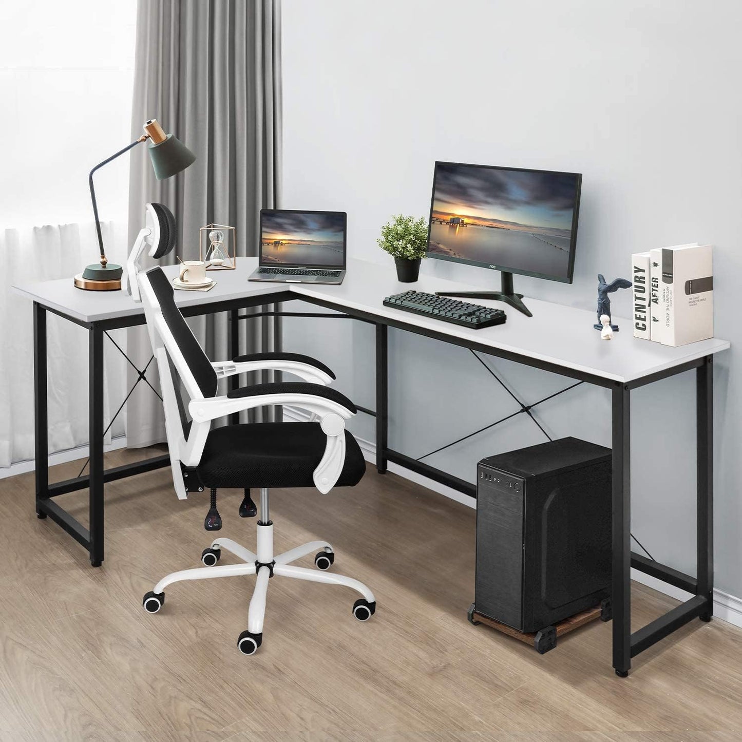 Arlopu Modern L-Shaped Desk 66.5'' Corner Computer Desk Home Office Study Writing Workstation PC Laptop Table