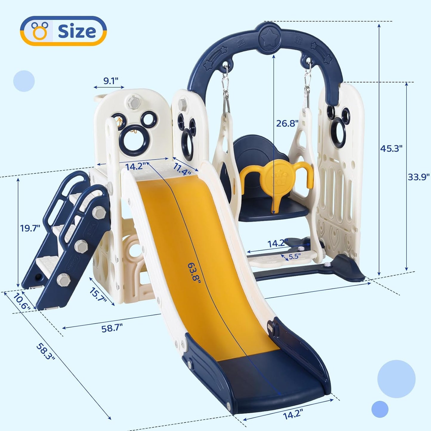 Arlopu Kids Slide and Swing Set, Large Toddler Slide Climber Playset with Ball & Hoop, Storage Space, Anti-Slip Steps, Indoor Outdoor Playground