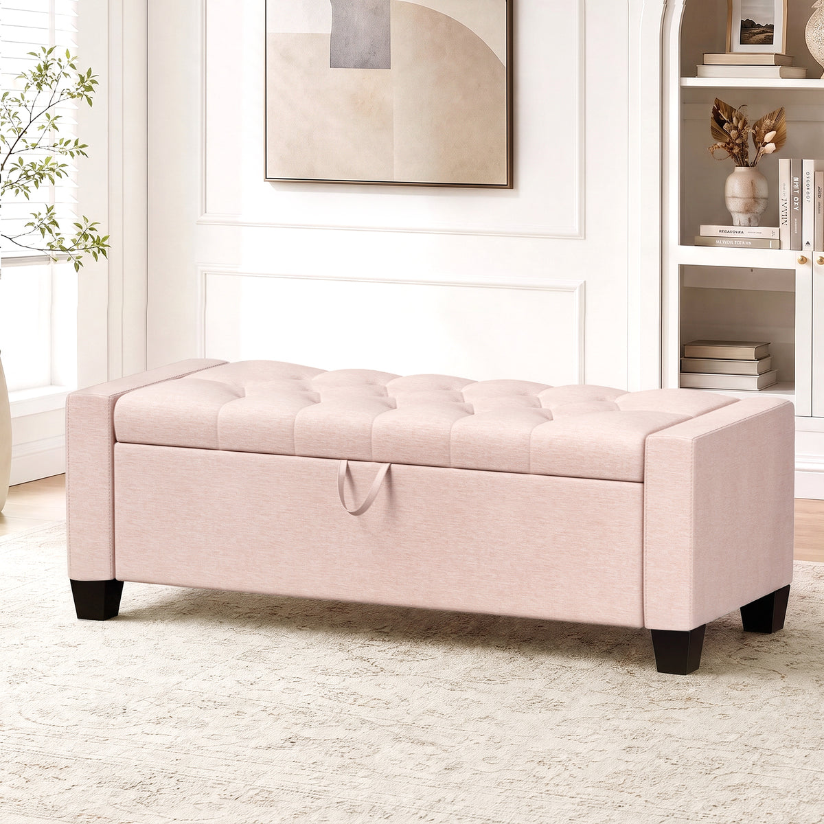 Arlopu Storage Ottoman Bench, End of Bed Bench, Storage Bench with Safety Hinge for Living Room & Bedroom, Gray