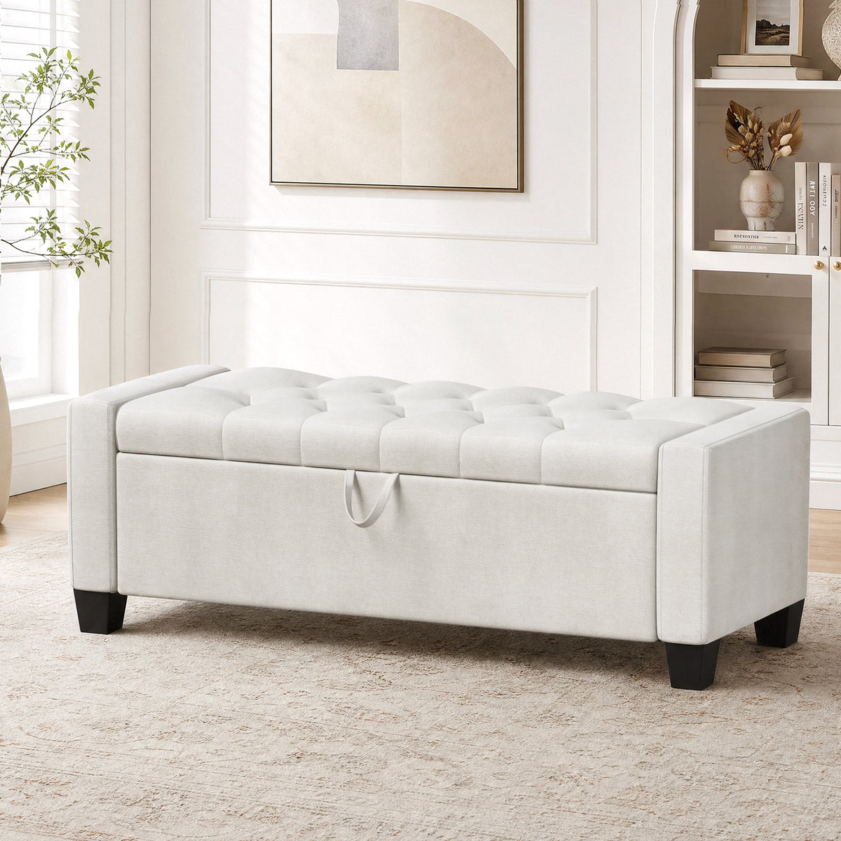 Arlopu Storage Ottoman Bench, End of Bed Bench, Storage Bench with Safety Hinge for Living Room & Bedroom, Gray