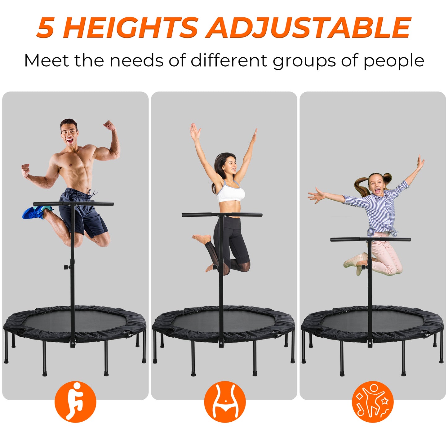 Arlopu 50" Foldable Rebounder for Adults Mini Trampoline Indoor Exercise Fitness Trampoline