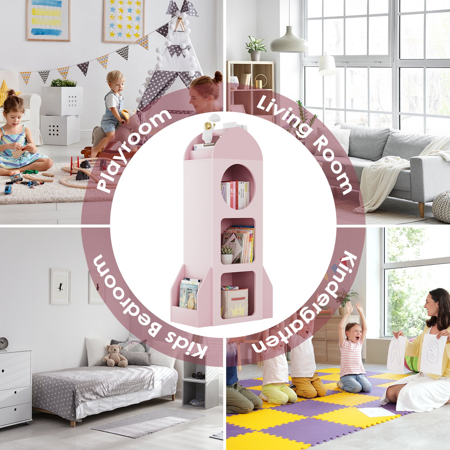 Arlopu Kids Bookshelf, 3-Tier Book Shelf Toy Organizer with Side shelves for Bedroom/Playroom/Nursery