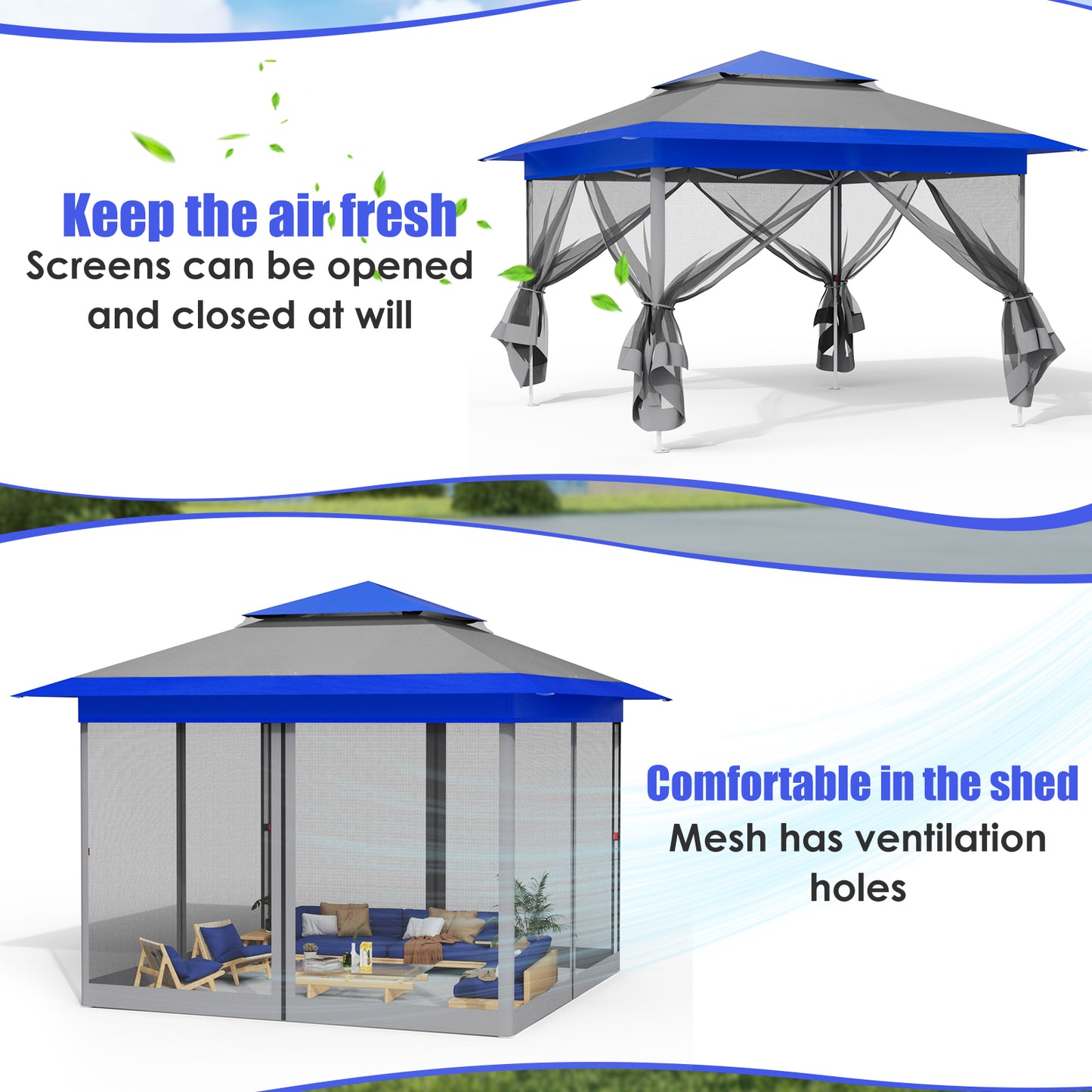 Arlopu 13' x 13' Pop up Gazebo Tent Outdoor Instant Canopy Tent Easy Set-up Folding Shelter with Netting