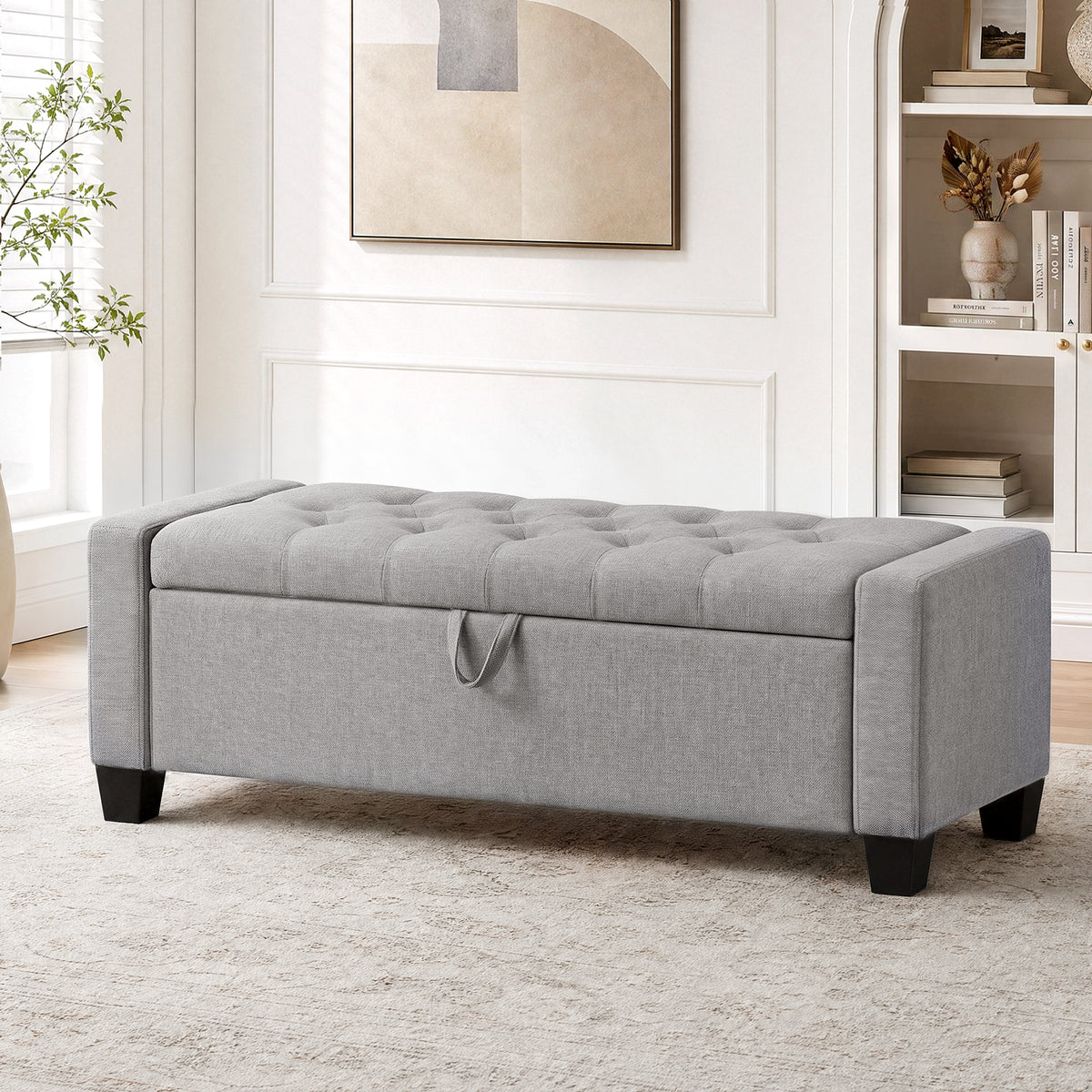 Arlopu Storage Ottoman Bench, End of Bed Bench, Storage Bench with Safety Hinge for Living Room & Bedroom, Gray