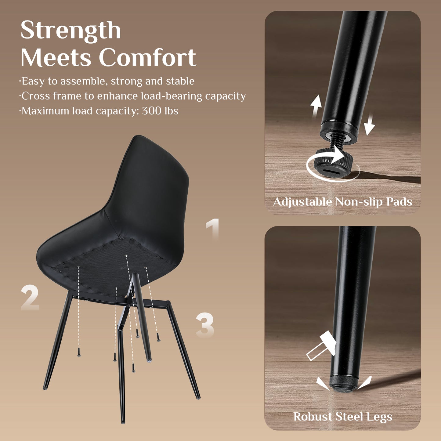 Arlopu Upholstered Dining Chairs Set of 2, PU Leather, Modern Dining Chairs with Thick Cushions & Metal Legs for Kitchen/Living Room