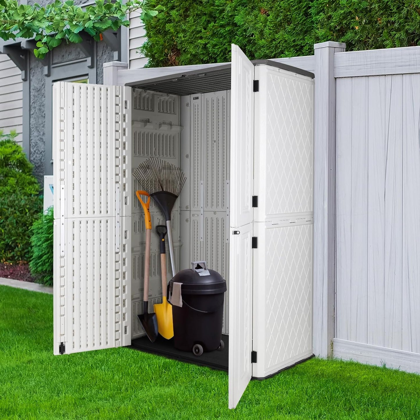 Arlopu 66 Cu.ft Outdoor Vertical Storage Shed, 6*3.8 ft Thick HDPE Resin Storage Cabinet, All Weather Lockable Storage Cabinet, Double-Layer Waterproof Storage Box, for Garden, Backyard, Patio Tools