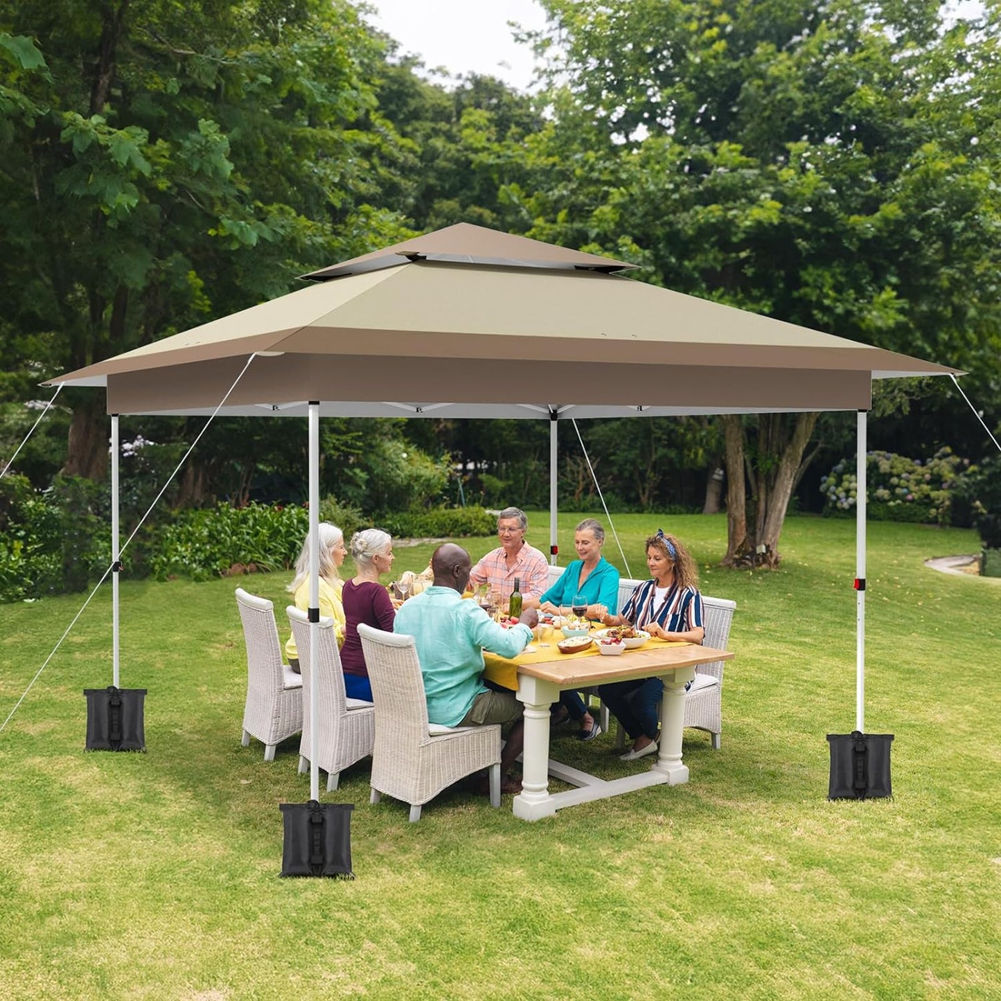 Arlopu 12x12 Easy Set-up Canopy Tent, Instant Outdoor Straight Leg Canopy with Auto Extending Eaves, One Person Folding Commercial Shelter with Upgraded Wheeled Bag, 144 sq.ft Sun Shade