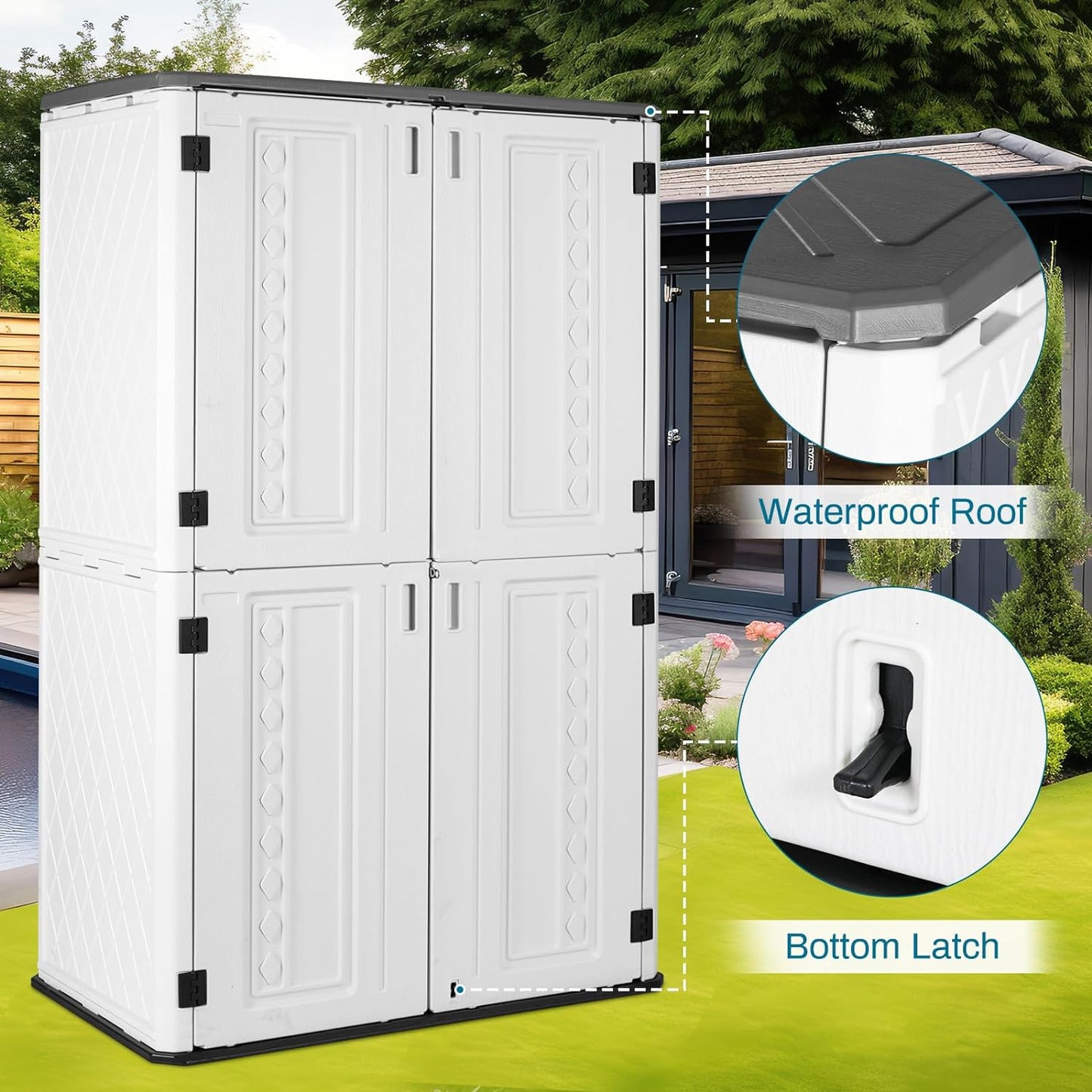 Arlopu 66 Cu.ft Outdoor Vertical Storage Shed, 6*3.8 ft Thick HDPE Resin Storage Cabinet, All Weather Lockable Storage Cabinet, Double-Layer Waterproof Storage Box, for Garden, Backyard, Patio Tools