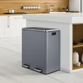 Arlopu 60L / 16 gal Dual Trash Can, Stainless Steel Kitchen Garbage Rubbish Bin with Soft Close Lid