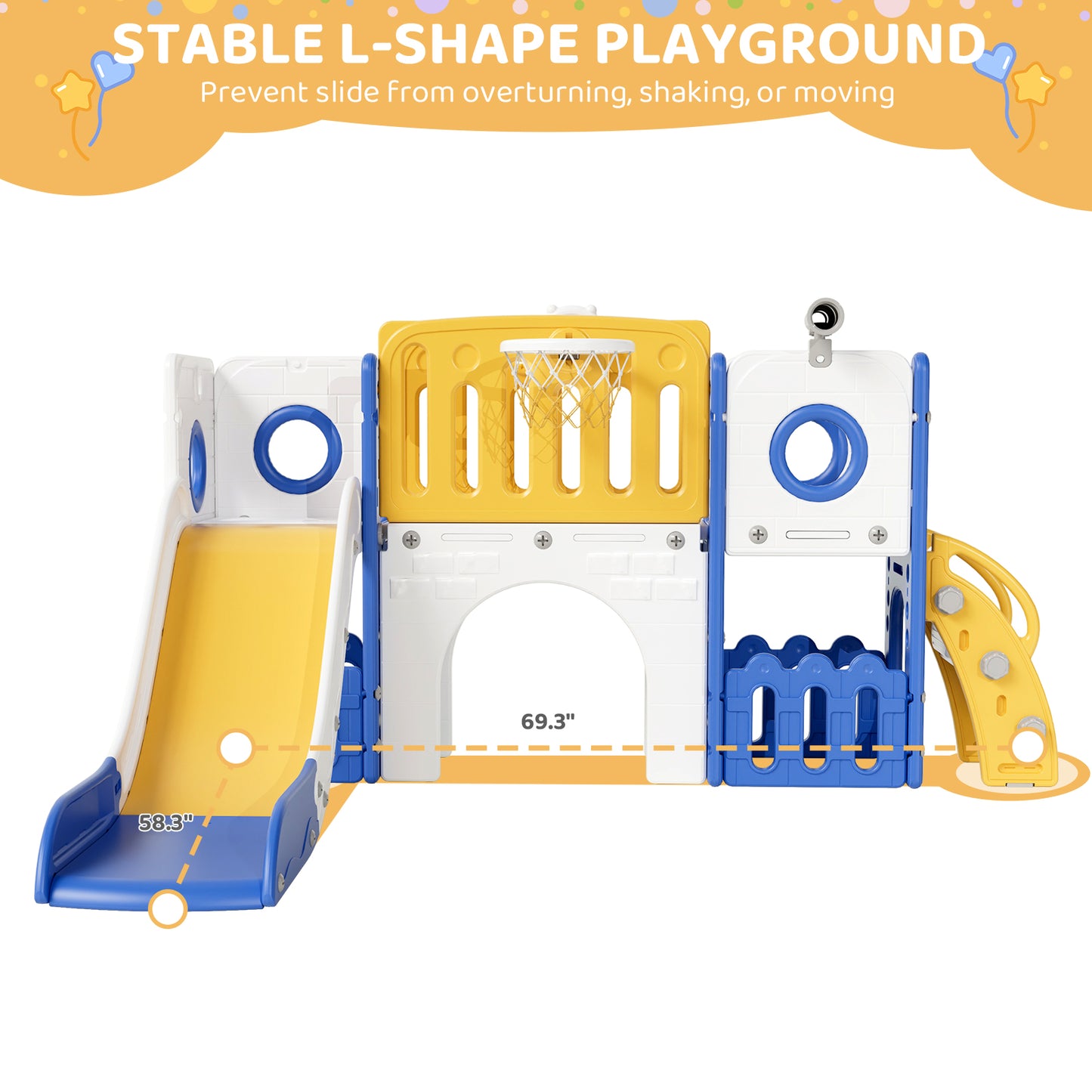 Arlopu 9-in-1 Kids Slide Set, Toddler Climber Slide Playset with Slide, Climber Pedals, Telescope, Basketball Hoop and Balls, Indoor Outdoor Freestanding Slides