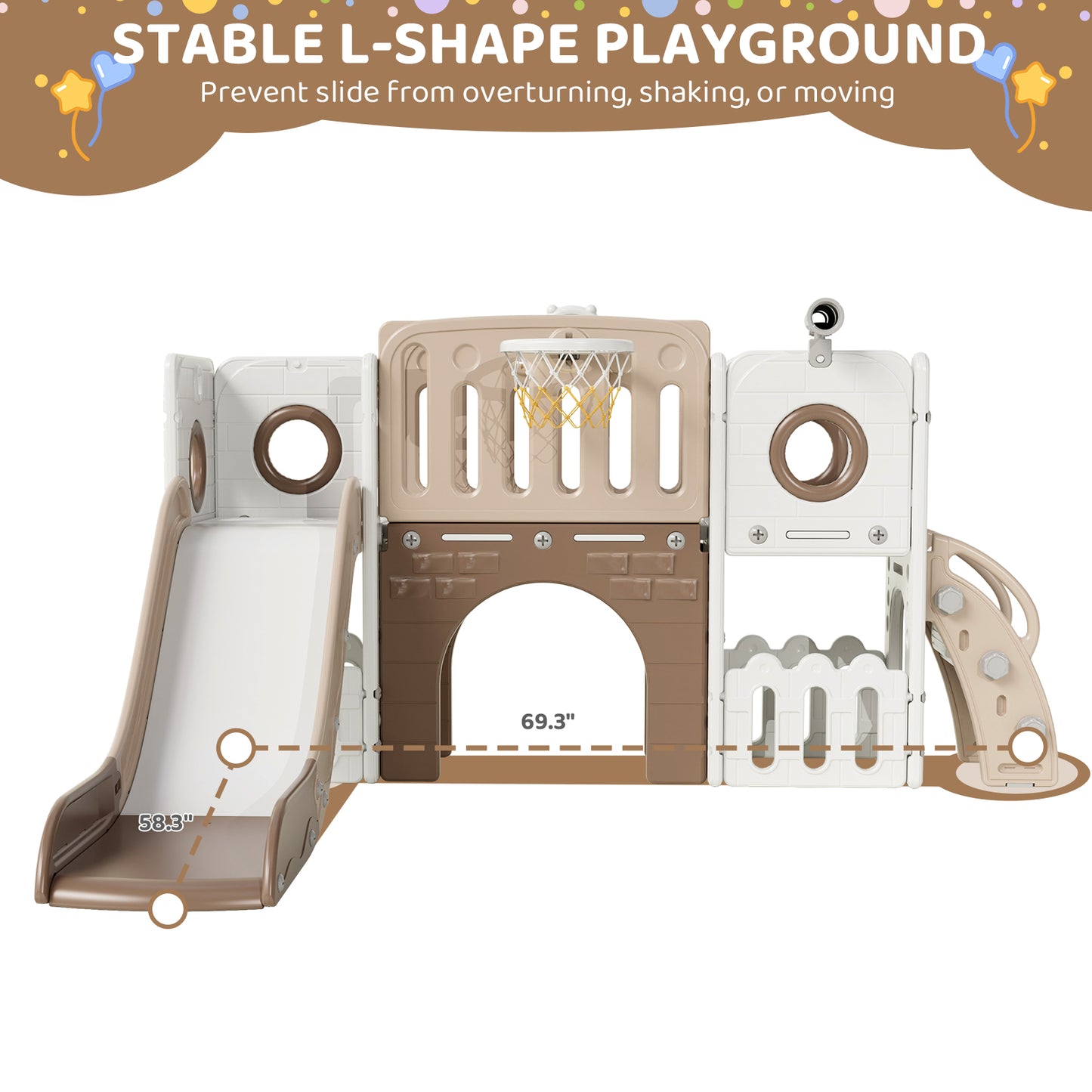 Arlopu 9-in-1 Kids Slide Set, Toddler Climber Slide Playset with Slide, Climber Pedals, Telescope, Basketball Hoop and Balls, Indoor Outdoor Freestanding Slides