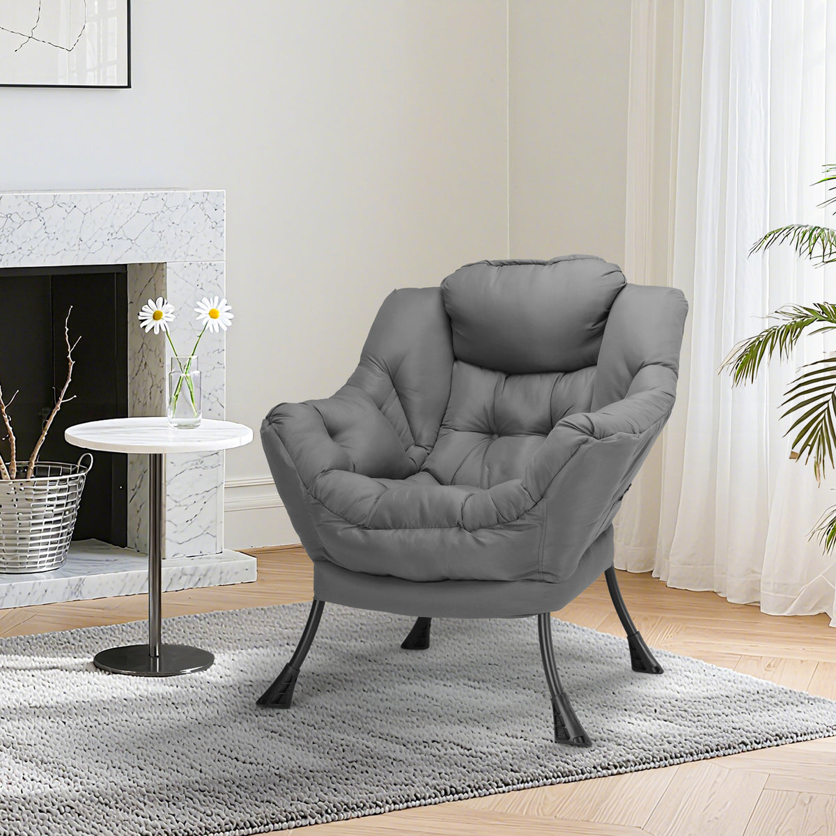 Arlopu Lazy Chair, Modern Lounge Reading Chair with Side Pocket, Upholstered Armchair for Living Room, Bedroom and Dorm