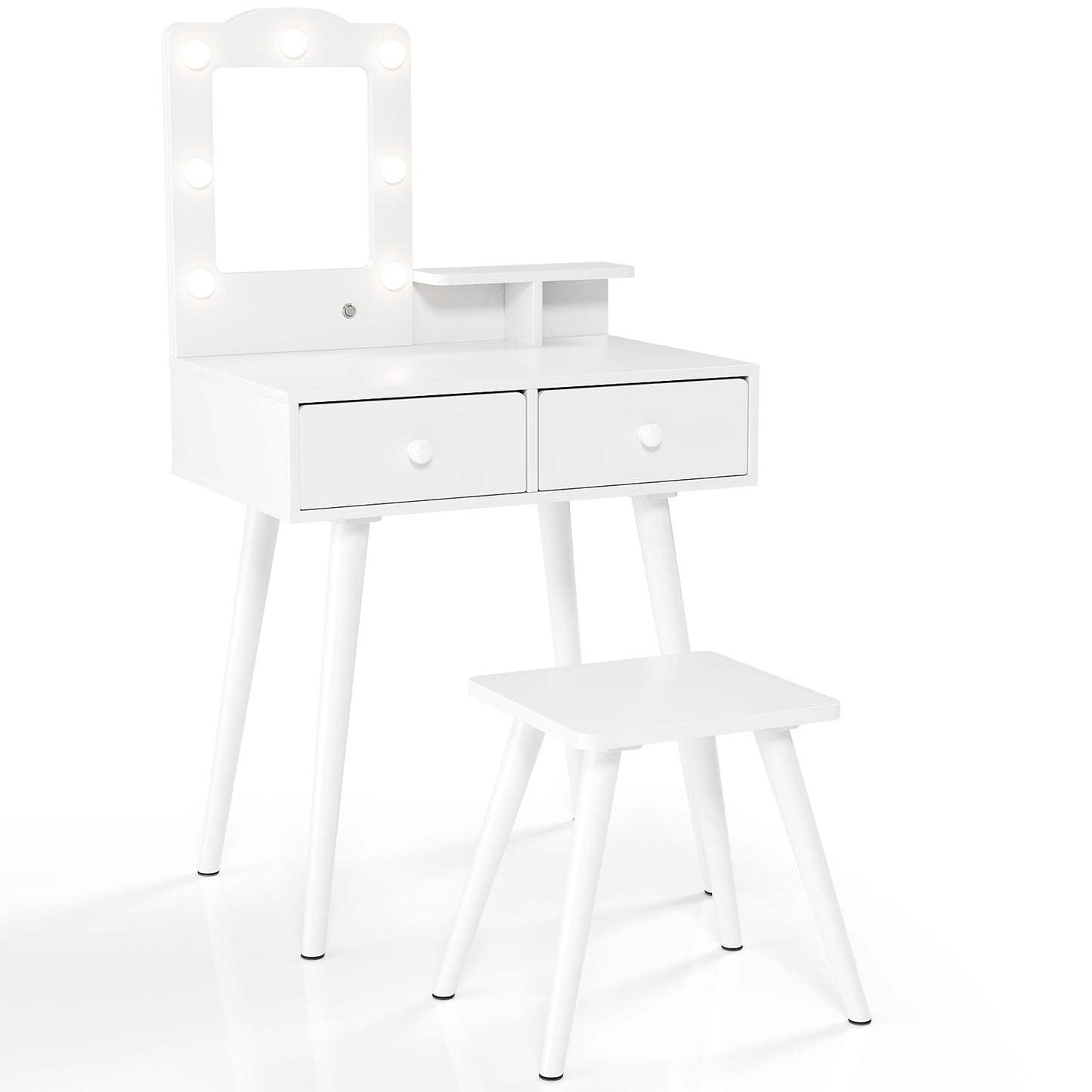 Arlopu Kids Vanity Table and Chair Set, Wooden Makeup Playset with Mirror & Lights, Ideal Princess Gift for Girls