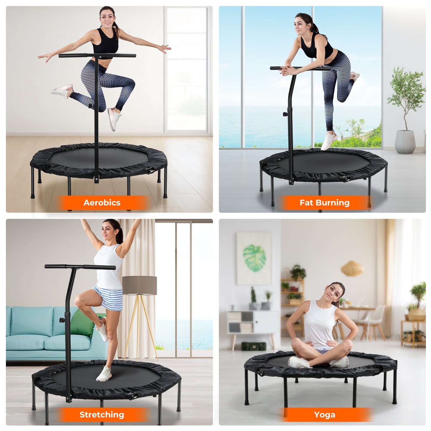 Arlopu 50" Foldable Rebounder for Adults Mini Trampoline Indoor Exercise Fitness Trampoline