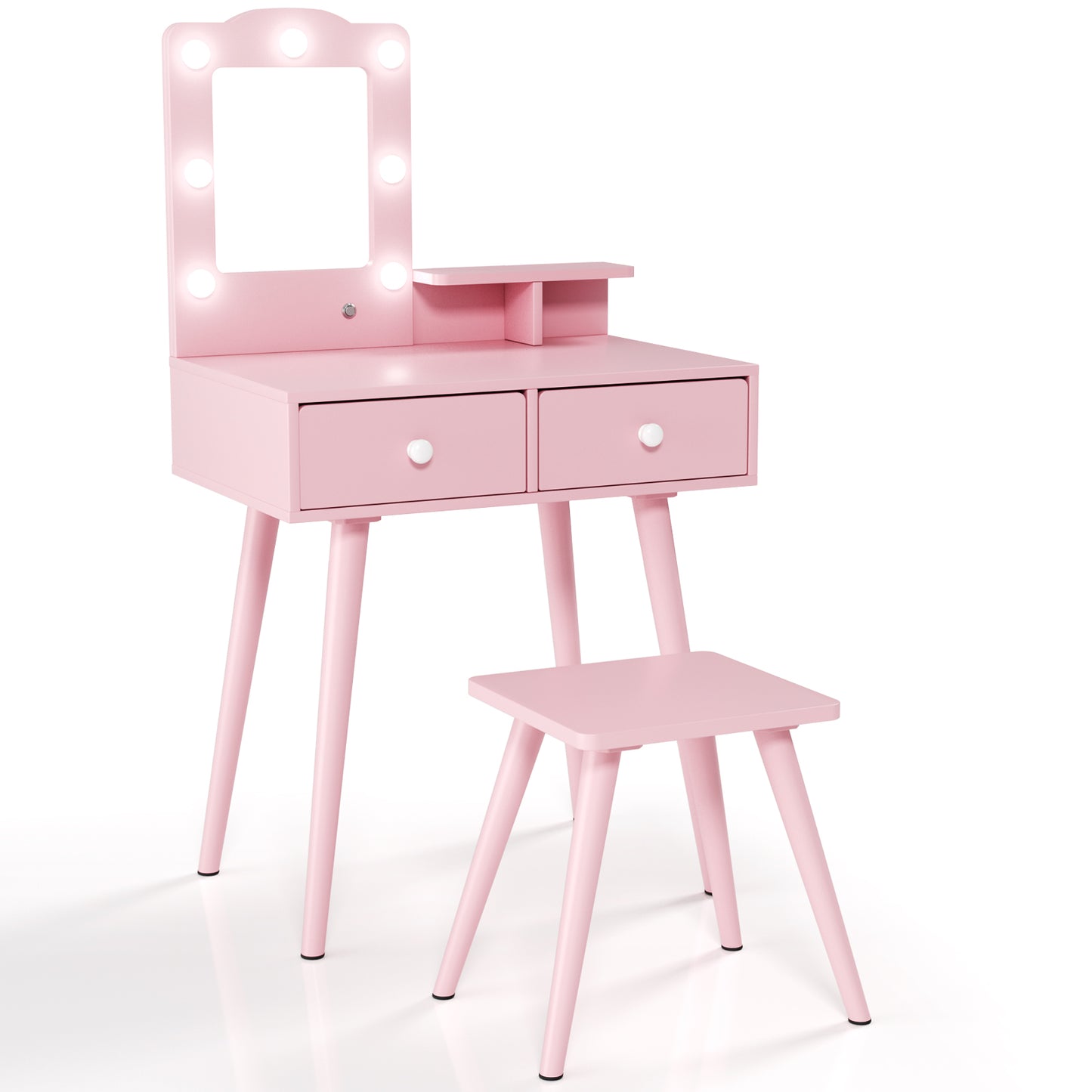 Arlopu Kids Vanity Table and Chair Set, Wooden Makeup Playset with Mirror & Lights, Ideal Princess Gift for Girls