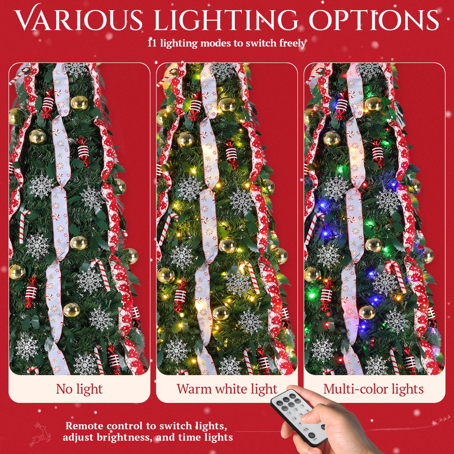 Arlopu 4FT Artificial Christmas Tree, Pre Lit Decorated w/ 100 Warm White & Colored Lights, Glitter Balls, Candy Balls, Snowflakes, Ribbon, Candy Canes