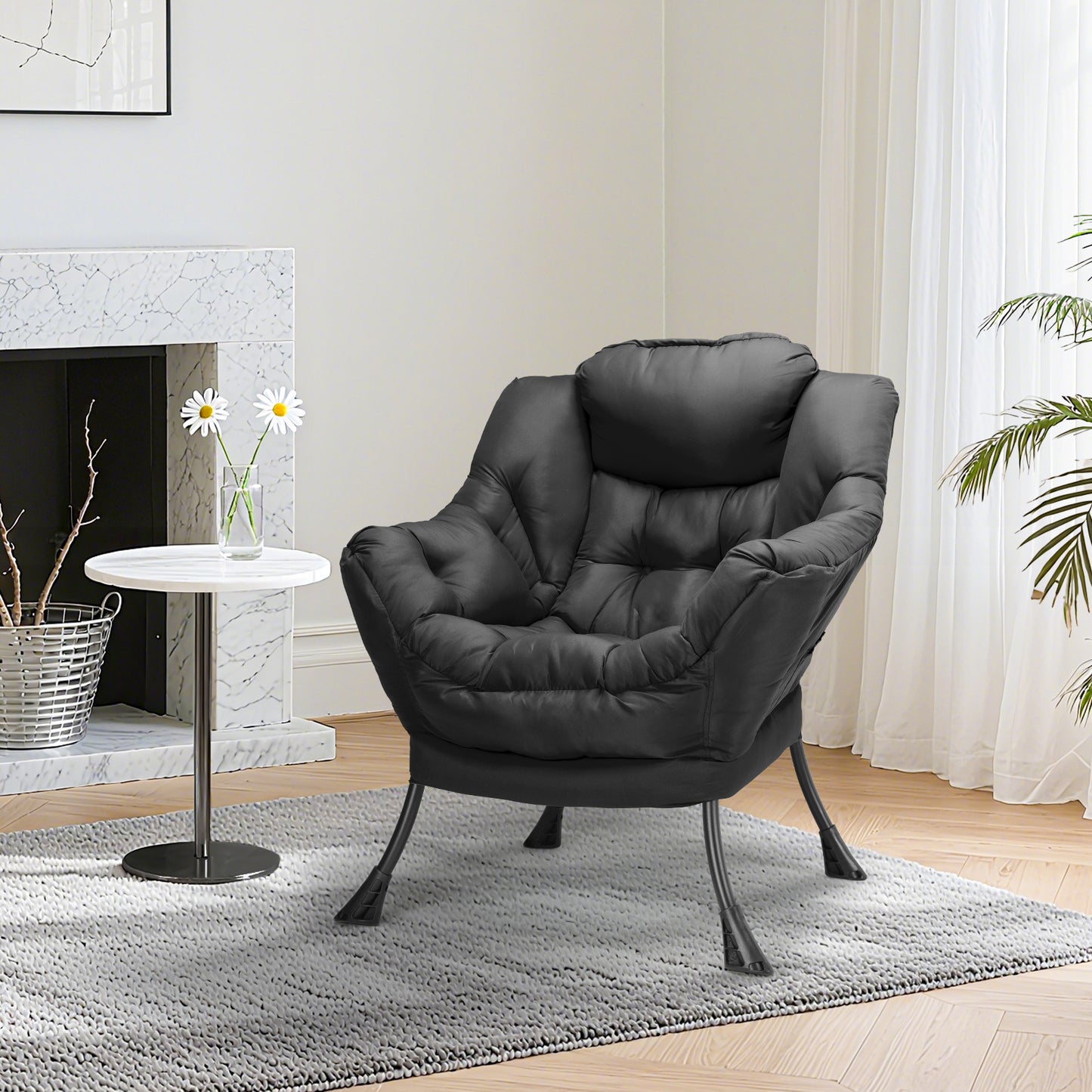 Arlopu Lazy Chair, Modern Lounge Reading Chair with Side Pocket, Upholstered Armchair for Living Room, Bedroom and Dorm