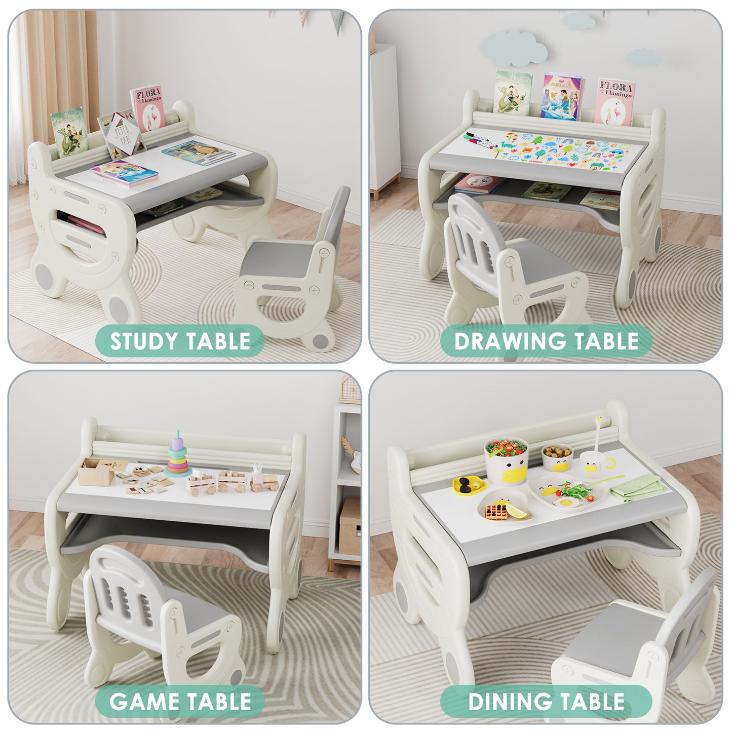 Arlopu Kids Drawing Table & Chair Set Toddlers Art Activity Graffiti Table with Watercolor Pens