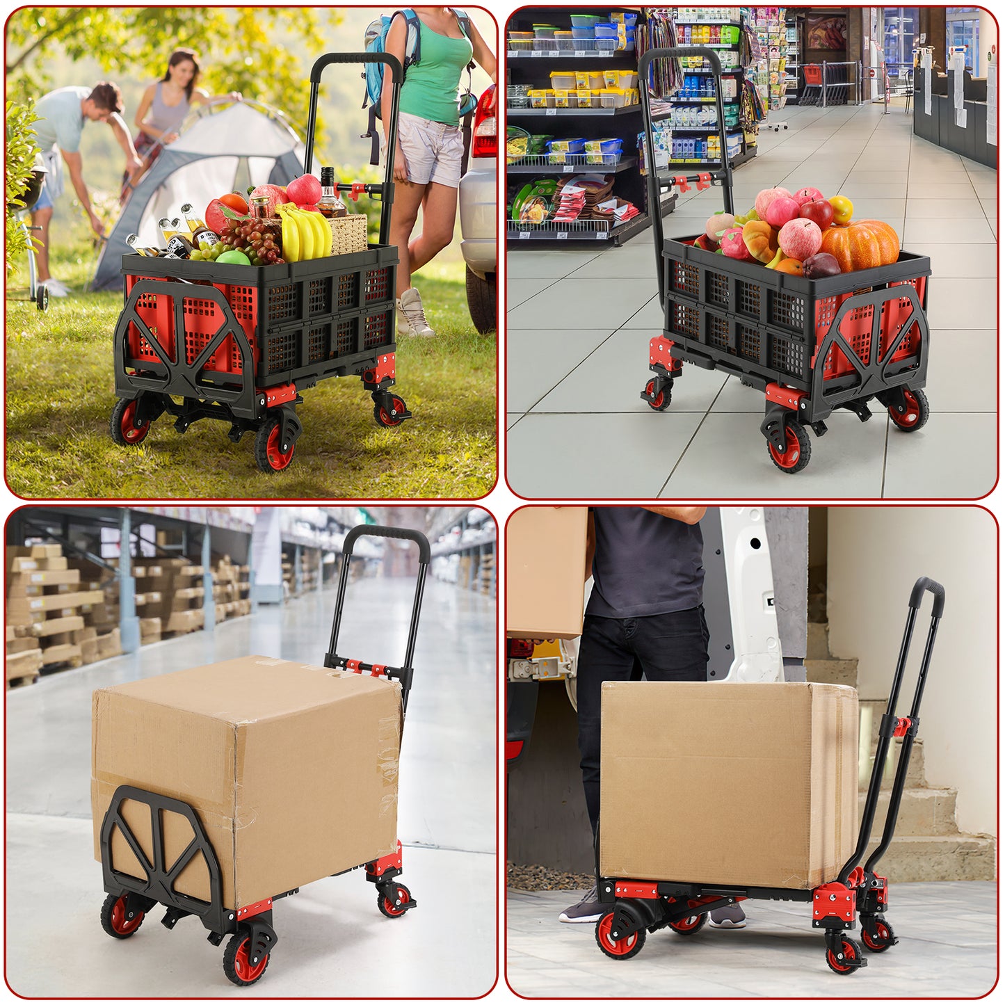 Arlopu Foldable Hand Truck Dolly with Folding Basket and 2 Elastic Ropes Portable Folding Hand Truck