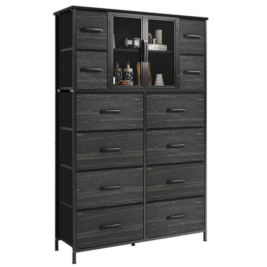 Arlopu Tall Dresser for Bedroom with 12 Drawers Fabric Dresser Closet Dresser Tower Dresser with Wood Top and Metal Frame