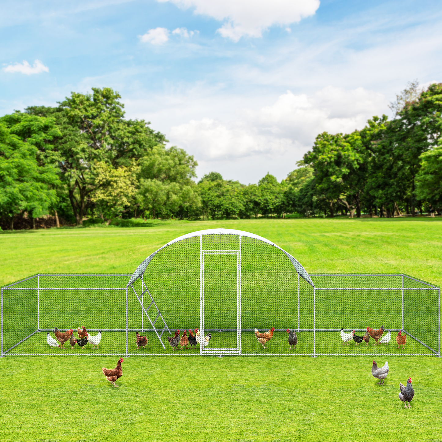 Arlopu 23x6.6ftx6.6ft Large Metal Chicken Coop Walk in Poultry Cage Chicken Run House Rabbits Habitat Cage with Waterproof Cover