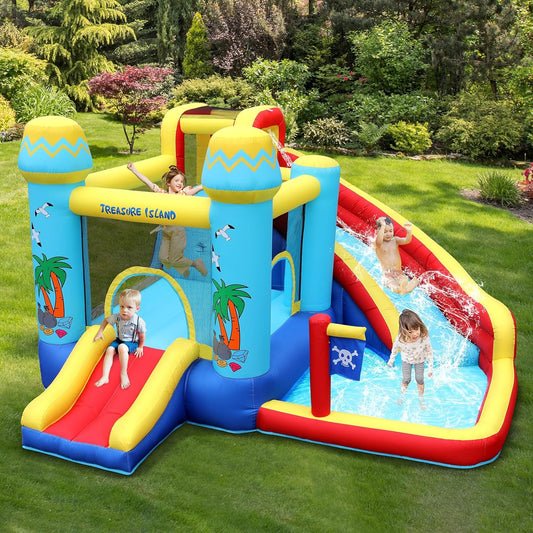 Arlopu Inflatable Bounce House with Water Slide and Large Splash Pool, Bouncy Water Park with Blower