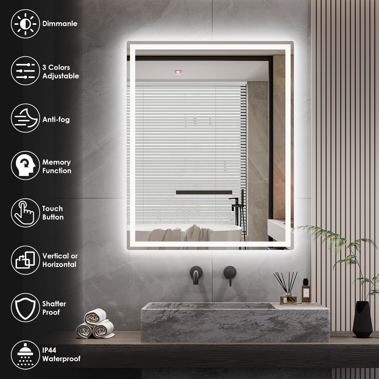 Arlopu Bathroom LED Mirror, LED Vanity Mirror for Bathroom with Lights, Anti Fog, Wall Mounted (Horizontal/Vertical)